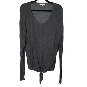 Madewell 2XL Heather Gray Modern Tie Front Sweater Lightweight Pullover Scoop